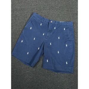 Polo Ralph Lauren Shorts Men's 33 Blue Pony AOP Chino Stretch Classic Fit Preppy